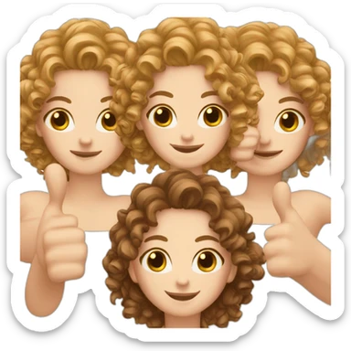 white girl brown curly hair with thumbs up sticker