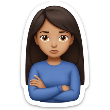 Tan girl dark hair crossing her arms with slight pout sticker
