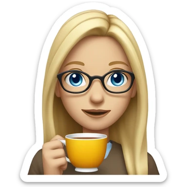 Girl with long blonde hair and blue eyes and glasses sipping tea sticker