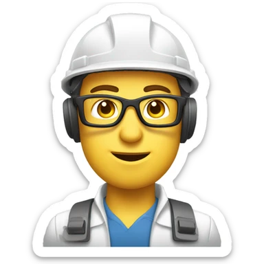 Caucasian engineer with helmet, glases, earplugs safety sticker