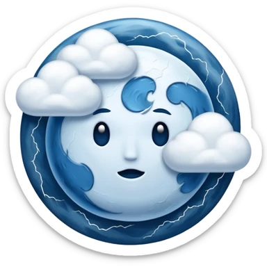 blue moon with no face and with clouds with snow and thunder with no face too sticker