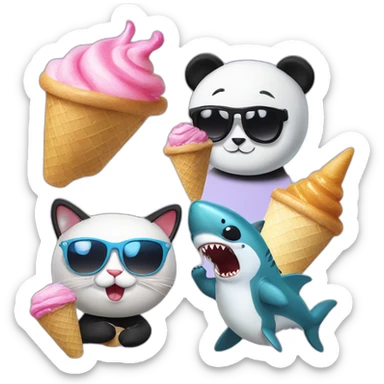 Cat with sunglasses Panda eating ice cream Shark with a top hat sticker