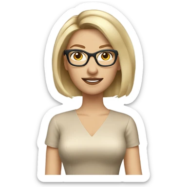 Caucasian Blonde balayage bob hair woman beige dress smart glasses  sticker