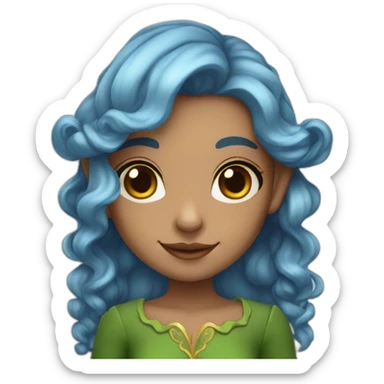 Elf girl with blue wavy hair brown eyes sticker