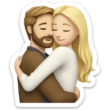 White man BROWN beard and BROWN hair hugging white woman with long blonde hair sticker