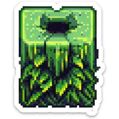 maximum blocky ultra-abstract pixel art Minecraft grass block emoji with only 2-4 large square pixels sticker