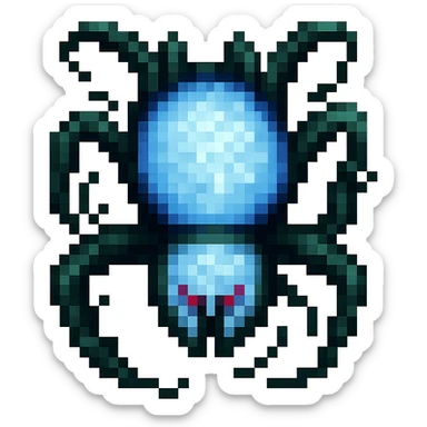 Make the spider green in pixel art style with no background. sticker