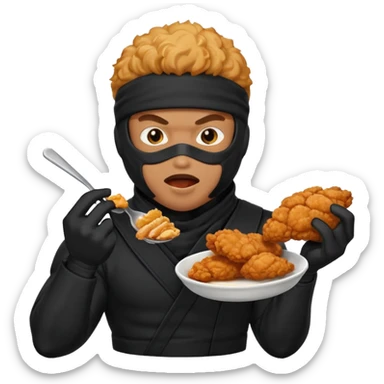 Black ninja eating fried chicken sticker