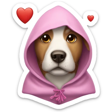 Dog wearing hooding with hearts sticker