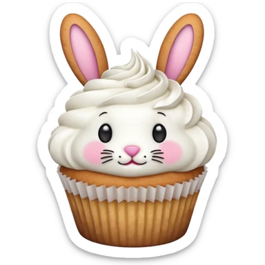 cupcake with frosting decorated to look like a bunny face sticker