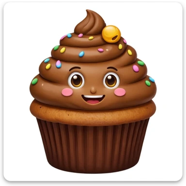 cupcake with poop emoji topping and big eyes, transparent background sticker