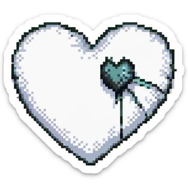 the word 'Babe' in white handwriting across a black heart, pixel art style, high contrast sticker