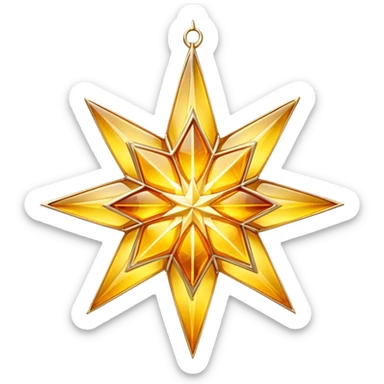 A radiant yellow dream star emerges, carefully built by hands connecting delicate strands of golden thread and translucent panels of glowing amber glass. sticker