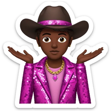 Lil Nas X with dark brown hair, dark pink sequin outfit sticker