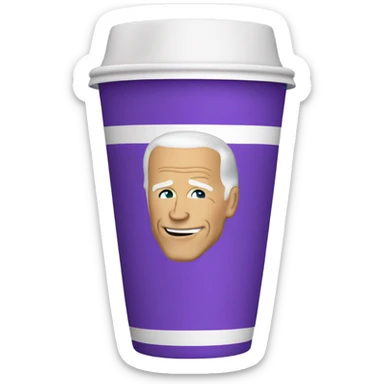 joe biden holding a purple drink in a white foam cup sticker