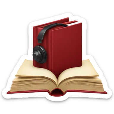 Dark red book open with a dark red headphone on top  sticker