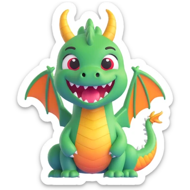 face of a cute fitness dragon coach, 3D emoji style, playful expression, winking sticker