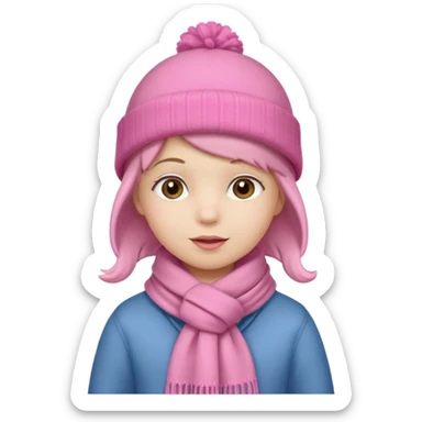 Kid wearing pink hat and scarf, full body sticker