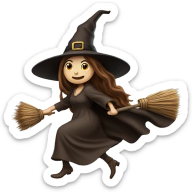 brown very long hair witch flying on a broom european white skin, lean attrative body small feet sticker