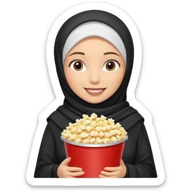 a hijab holding a bucket of popcorn sticker