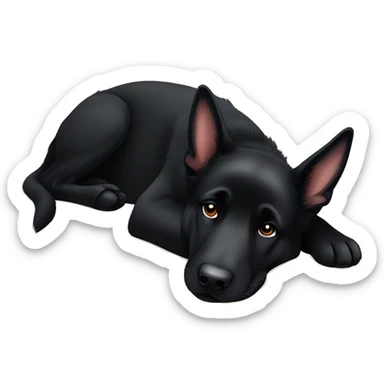 Black German shepherd dog laying down sleeping sticker