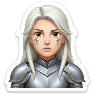 White Long Haired Women, Warrior woman — silver armor, piercing gaze sticker
