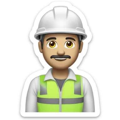 Turkish electrical engineer with white helmet and phosphorescent protection vest sticker