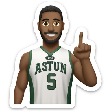 A  sports fan that has on a foam finger and the sports team is called TATUM sticker