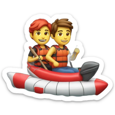 un emoji de un barco inflable rojo pero con motor y una 2 personas pescando en el  sticker