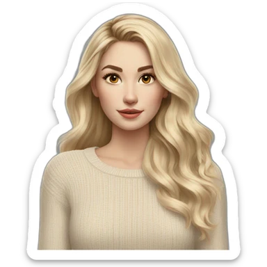 White women, long blonde balayage hair, no smile, beige sweater sticker