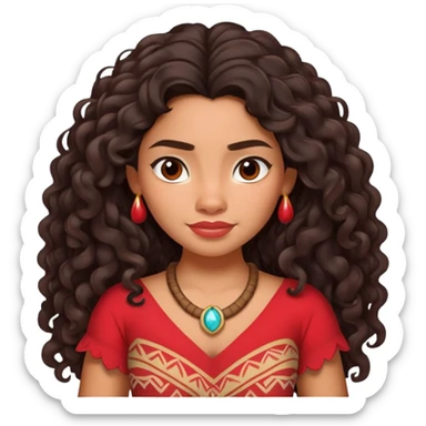Moana character with long curly dark hair, wearing a red top, Polynesian princess sticker