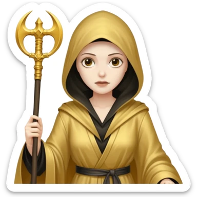 feminine grim reaper in a gold with scythe sticker