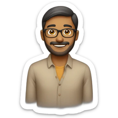 indian Guy with specs and light beard, light brown skin and smart sticker