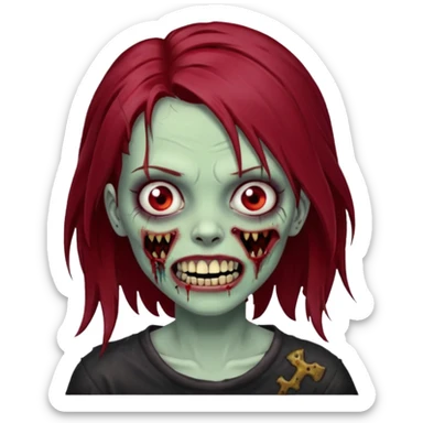 A zombie girl with dark red mid length  hair with grills  sticker