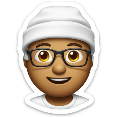 A poop emoji sweating and wearing a scrub cap with glasses. sticker