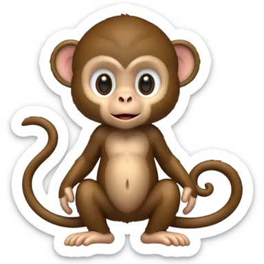Cute 2.5D shading with fur and dark brown color Graphics. Front View Standing Monkey. For kids. sticker