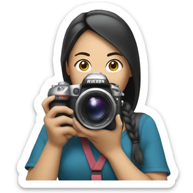 asian woman holding a nikkon camera sticker