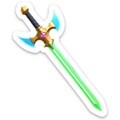 Clash of Clans aesthetic: Cinematic heroic Laser halo Sword Emoji, rendered in a 3D vector-style similar to standard emojis with minimal shading and bold, simplified shapes. A compact, vibrant energy blade with a neon-hued, glowing edge and futuristic hilt, softly glowing with a radiant cosmic charm. Simplified yet unmistakably iconic, highly detailed and consistent, glowing with a soft pulsating brilliance and high shine. Stylized with a touch of interstellar elegance and a soft glowing outline, capturing the essence of a legendary energy blade with a friendly, playful manner! sticker