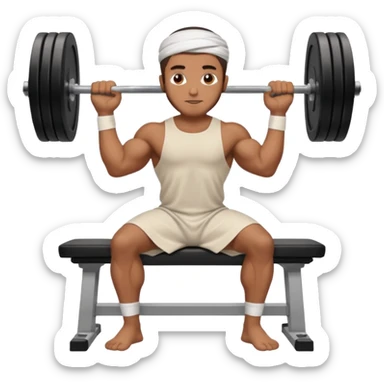 brown muslim man pushing weight wearing thobe on bench press sticker