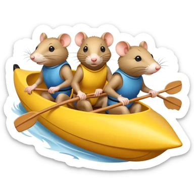 Four rats rowing a yellow racing shell on river  sticker