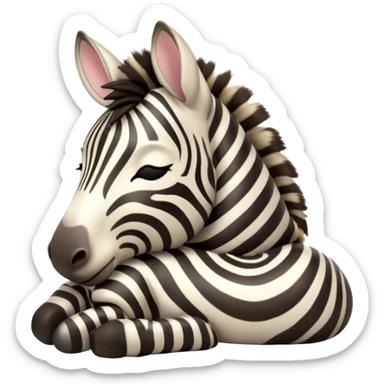 Meme-Worthy Cute Sleeping Zebra Portrait Emoji, Head resting peacefully with a contented smile, showcasing a lean, graceful build and a luxuriously soft striped fur, a refined, equine head with a long snout and alert ears, and eyes shut in a serene, restful nap, Simplified yet hilariously adorable features, highly detailed, glowing with a soft, drowsy light, high shine, relaxed and utterly lovable, stylized with an air of playful laziness, bright and heartwarming, soft glowing outline, capturing the essence of a comically sleepy zebra that feels like it could instantly become the next viral sensation of adorable slumber! sticker
