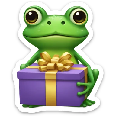 Frog holding a present  sticker