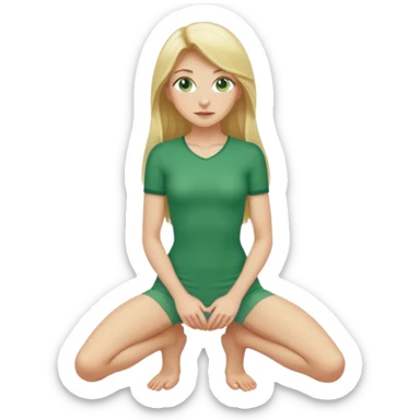 Naked woman tits out long blonde hair green eyes full body skinny legs no clothing on her knees sticker