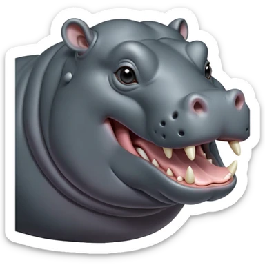 cinematic-noble-yawning hippo-portrait-emoji,-poised-and-regal,-with-a-massive,-robust-build-and-a-smooth,-sleek-slate-gray-hide,-deep-set-soulful-eyes,-simplified-yet-sharp-and-sophisticated-features,-highly-detailed,-glowing-with-a-soft radiance sticker