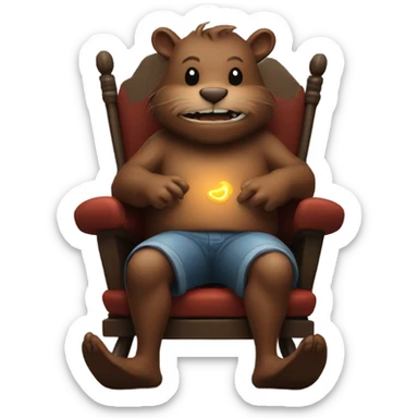 Giant beaver man in rocking chair petting his demon pet sticker