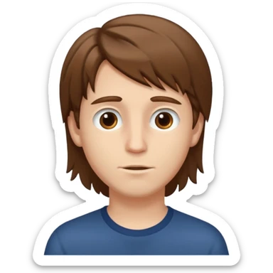 A young white boy with brown hair and eyes, with slightly long, straight and disheveled hair, Make it look aesthetic sticker