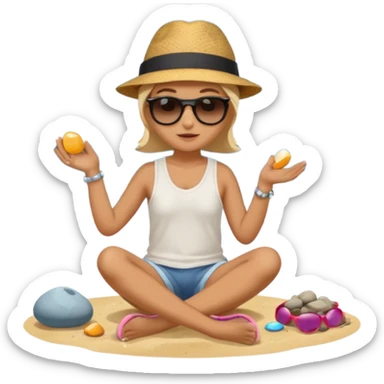 Someone sitting on the ground in the Beach close to the water and throws stone at the water and it's a sunrise  sticker