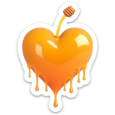 a heart in a rich honey color, dripping with soft, glowing honey, with an ambrosia or nectar-like appearance, radiant and luscious sticker