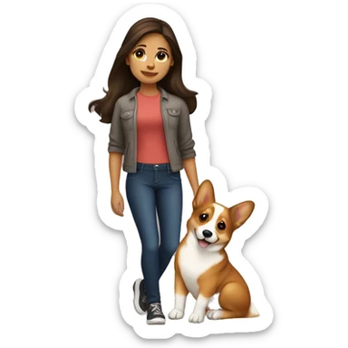 Brunette girl holding a corgi sticker