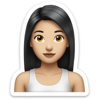 Asian girl with long straight black hair, silver earrings, tank top  sticker